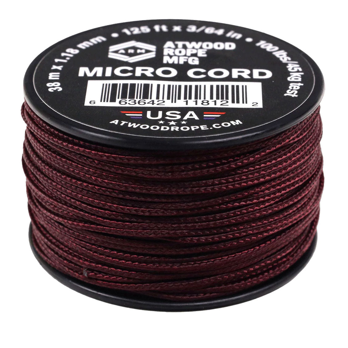1.18 mm (3/64") Micro Cord Maroon Made in the USA Polyester/Nylon (125 ft)