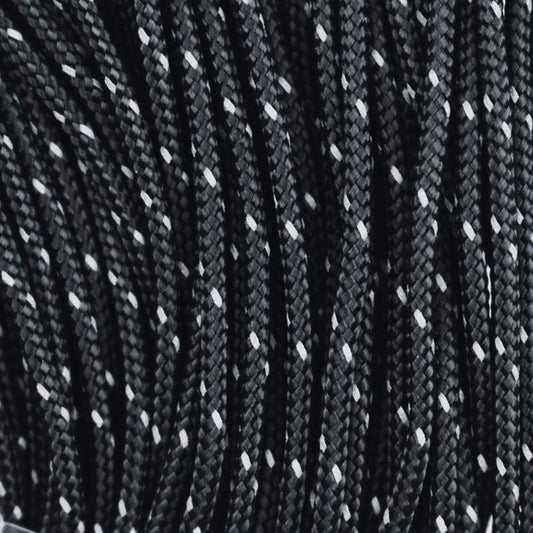 1.7 mm (1/16”) 95/Type 1 Paracord Black w/1 Reflective Tracer Made in the USA Nylon/Nylon (100 ft) El Wood Braiding Co