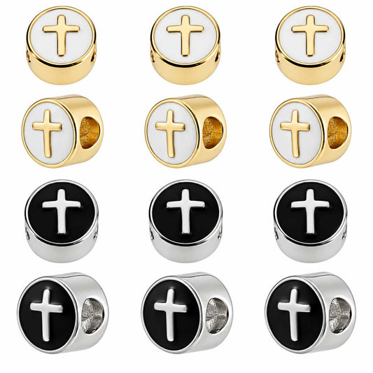 12 Pcs 2 Colors Brass w/Enamel Cross Bead/Charm (1 Set) 280-