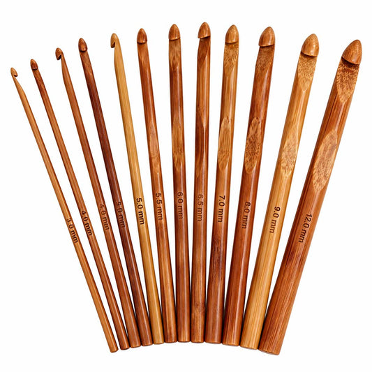 12 Pcs Carbonized Bamboo Crochet Hook/Needles (1 Set) Fire Brick Color 280-
