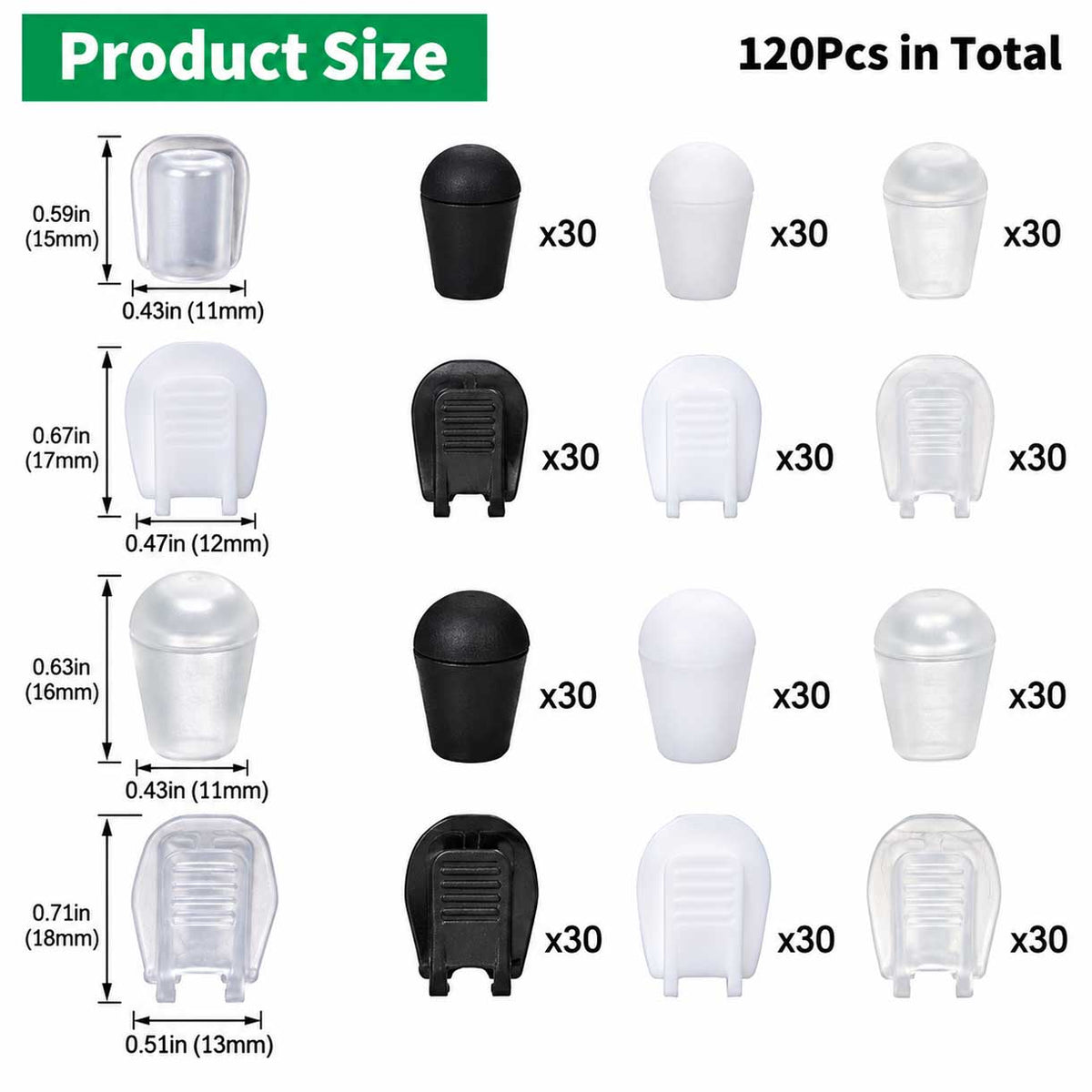 180 Pcs 9 Styles Plastic Cord End (1 Set)