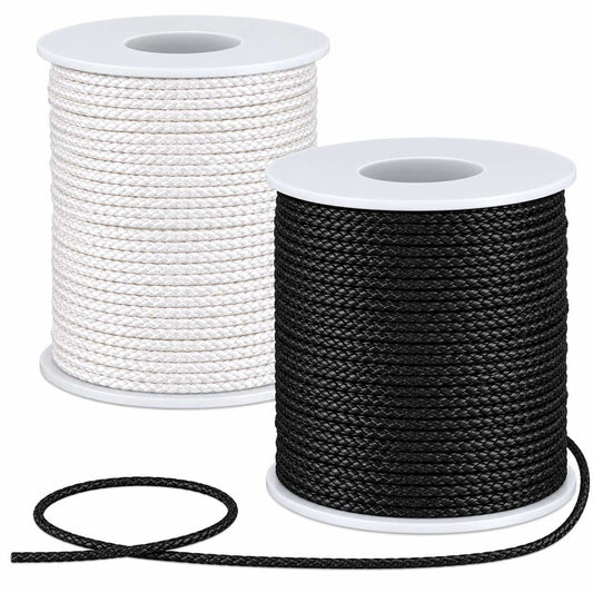 1 mm 2 Pcs 1 Color Each of Black and Creamy White Round Waxed Cotton Cord/Thread 100 yd (91.4 m)/Roll 280-