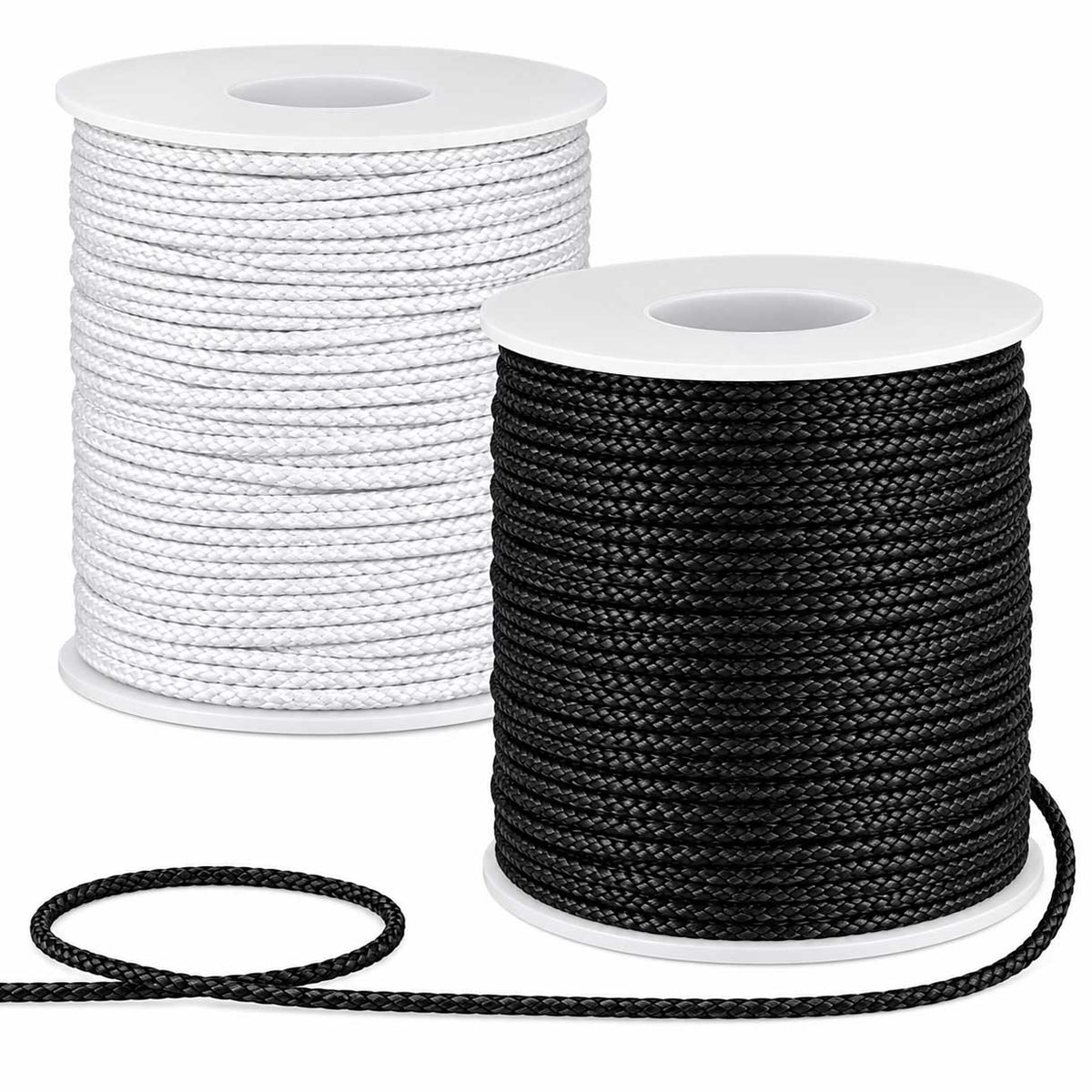 1 mm 2 Pcs 1 Color Each of Black and White Round Waxed Cotton Cord/Thread 100 yd (91.4 m)/Roll 280-
