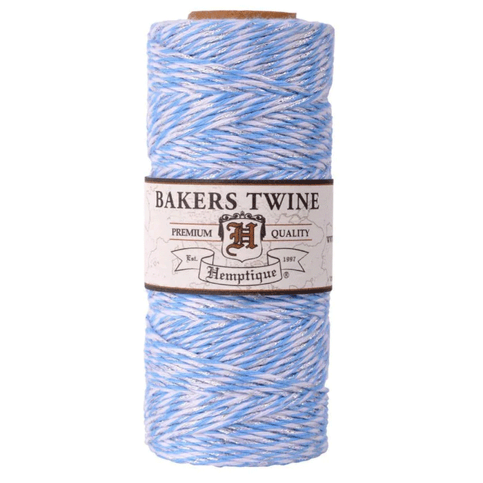 1 mm (3/64") Light Blue, White and Silver Metallic Cotton/Poly Bakers Twine/Cord 162-088