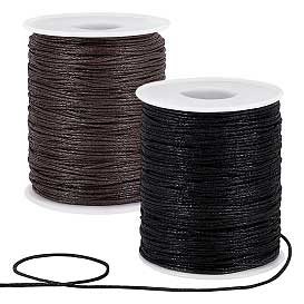 1mm 2 Pcs Black and Coconut Brown Waxed Cotton Cord/Thread 100yd (91.4m)/Roll
