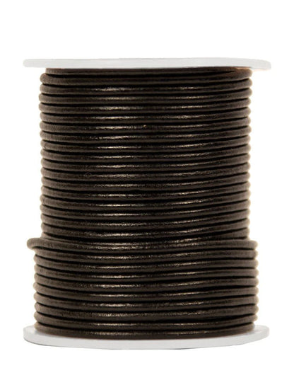 2 mm (5/64") Black Round Leather Cord Spool. Genuine/Real Leather. - Paracord Galaxy