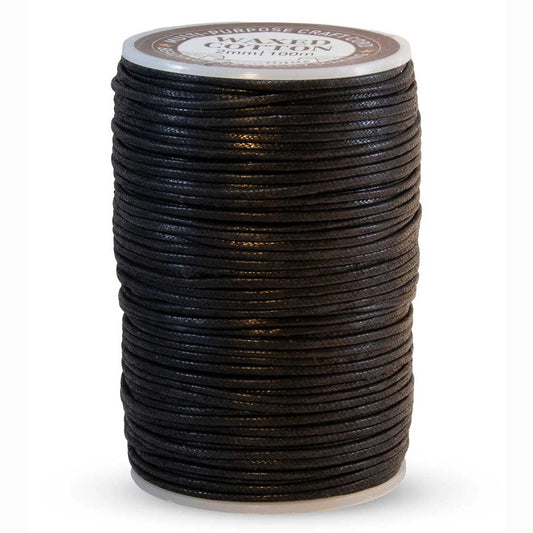2 mm (5/64") Black Waxed Cotton Cord/Thread Spool 100 m (328 ft)