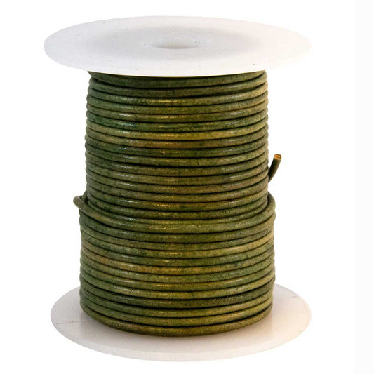 2 mm (5/64") Green Antique Round Leather Cord Spool 22.9 m (75 ft)