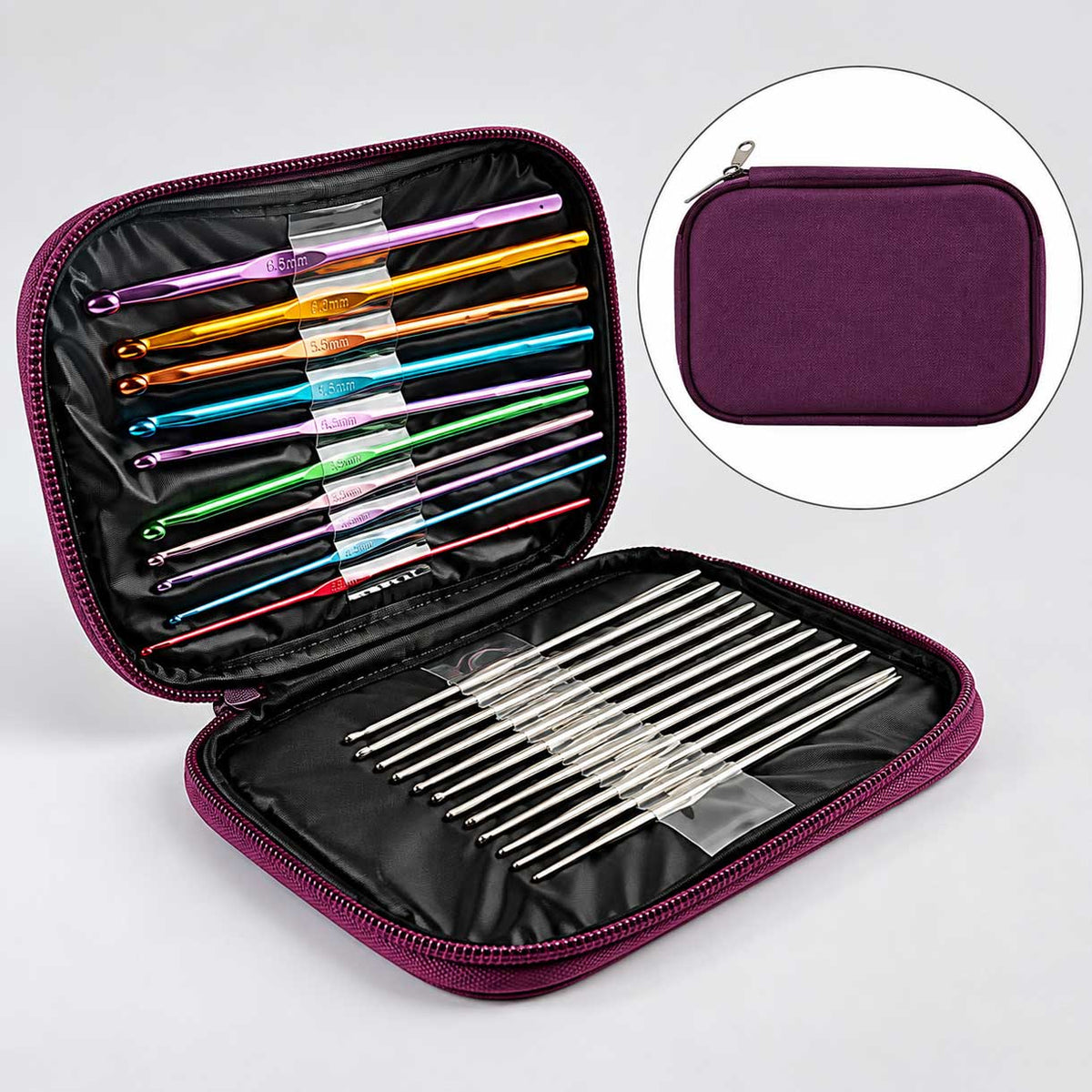 22 Pcs S.S. and Aluminum Crochet Hook/Needles with Bag (1 Set) 280-