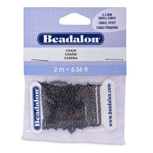 2.3 mm (.0.91") Hematite Color Small Cable Chain 2 m (6.5 ft)
