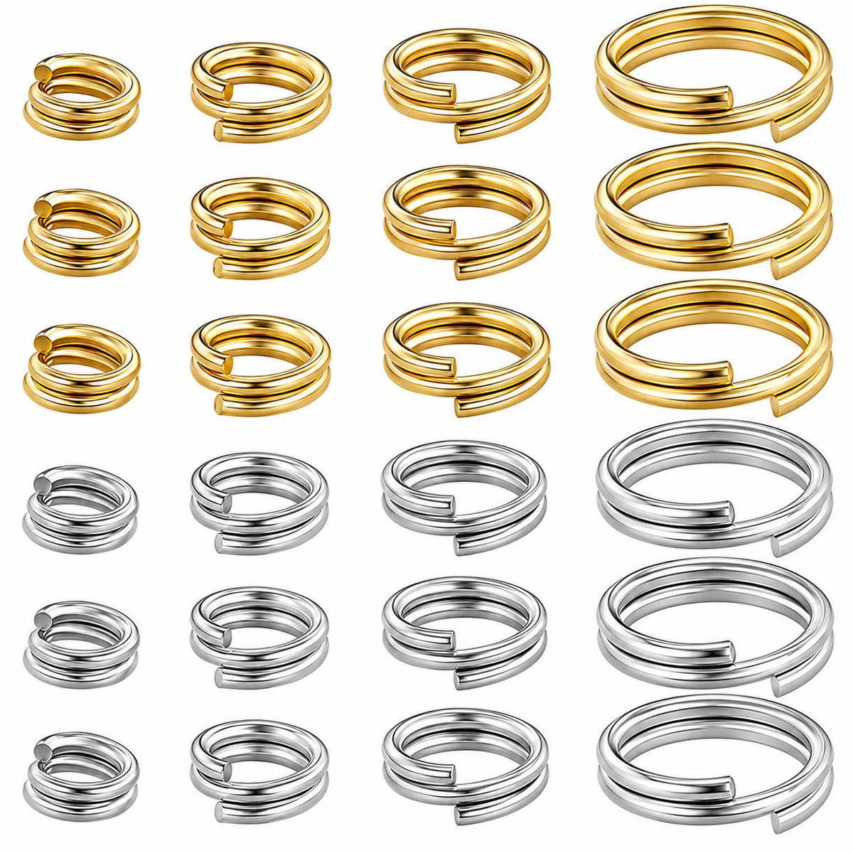 24K Gold and Sterling Silver Plated Brass Split/Double Loop Jump Rings 160 Pieces (1 Set) 280-
