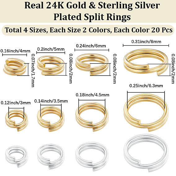 24K Gold and Sterling Silver Plated Brass Split/Jump Rings 160 Pieces 1 Set