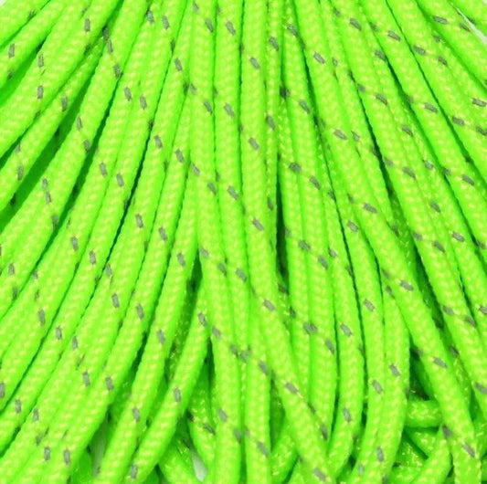 275 Paracord Reflective Neon Green Made in the USA (50 FT.)  167- poly/nylon paracord