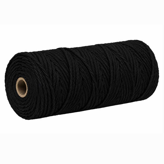 2 Pcs. 3 mm ((3/32") Black Twisted Cotton Macrame Rope 100 m (109 yd) Per Spool 280-
