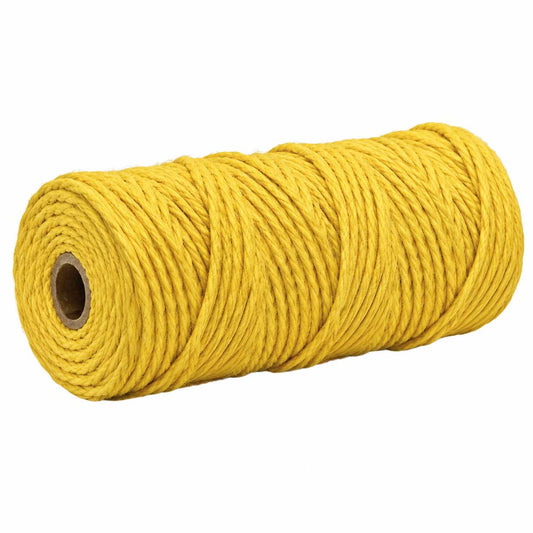 2 Pcs. 3 mm ((3/32") Yellow Twisted Cotton Macrame Rope 100 m (109 yd) Per Spool 280-