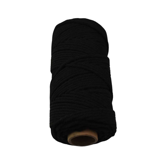 2 Pcs. 4 mm (5/32") Black Twisted Cotton Macrame Rope 100 m (109 yd) Per Spool.