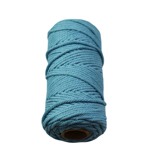 2 Pcs. 4 mm (5/32") Light Sky Blue Twisted Cotton Macrame Rope 100 m (109 yd) Per Spool.