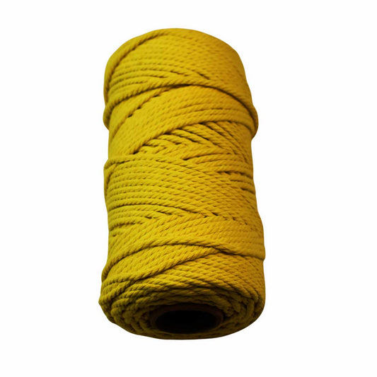 2 Pcs. 4 mm (5/32") Yellow Twisted Cotton Macrame Rope 100 m (109 yd) Per Spool.