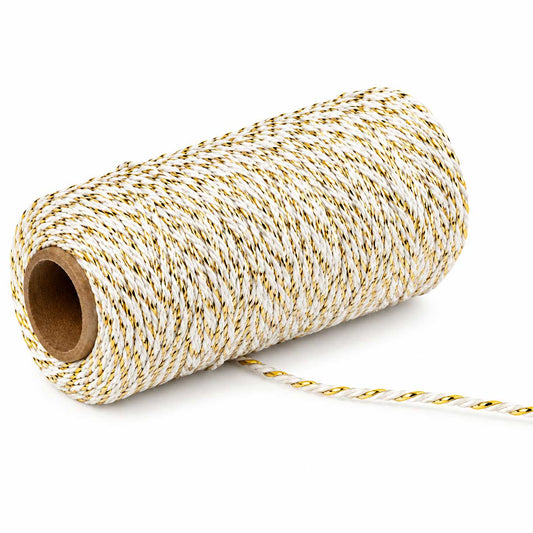 2 mm (5/64") White/Gold with Reflective Cotton Macrame Cord 100 m (109.3 yd) 280-