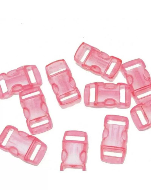 3/8 Inch Clear Pink Curved Side Release Buckles (10 Pack)  paracordwholesale