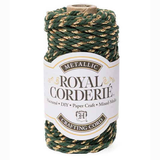 3 mm (1/8") Dark Green and Gold Metallic Recycled Cotton Macrame Cord 25 m (27 yds)
