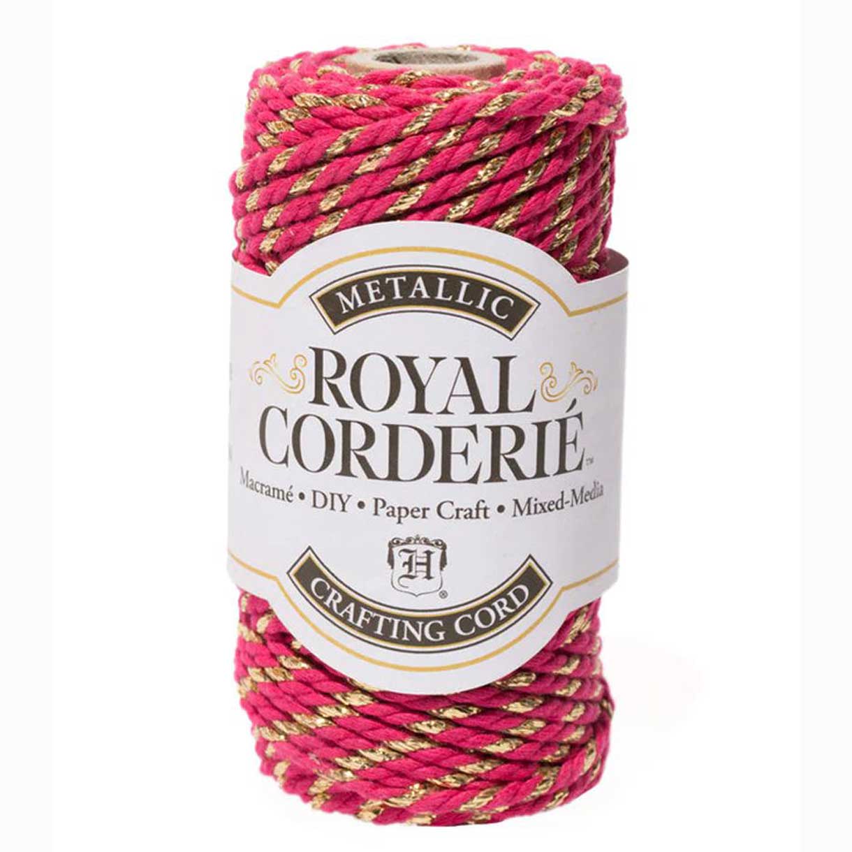 3 mm (1/8") Dark Pink and Gold Metallic Recycled Cotton Macrame Cord 25 m (27 yds)