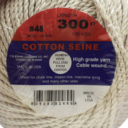 3 mm (1/8") White/Natural Cotton Cable Wound Seine Line Ball USA Made 91.5 m (300 ft)