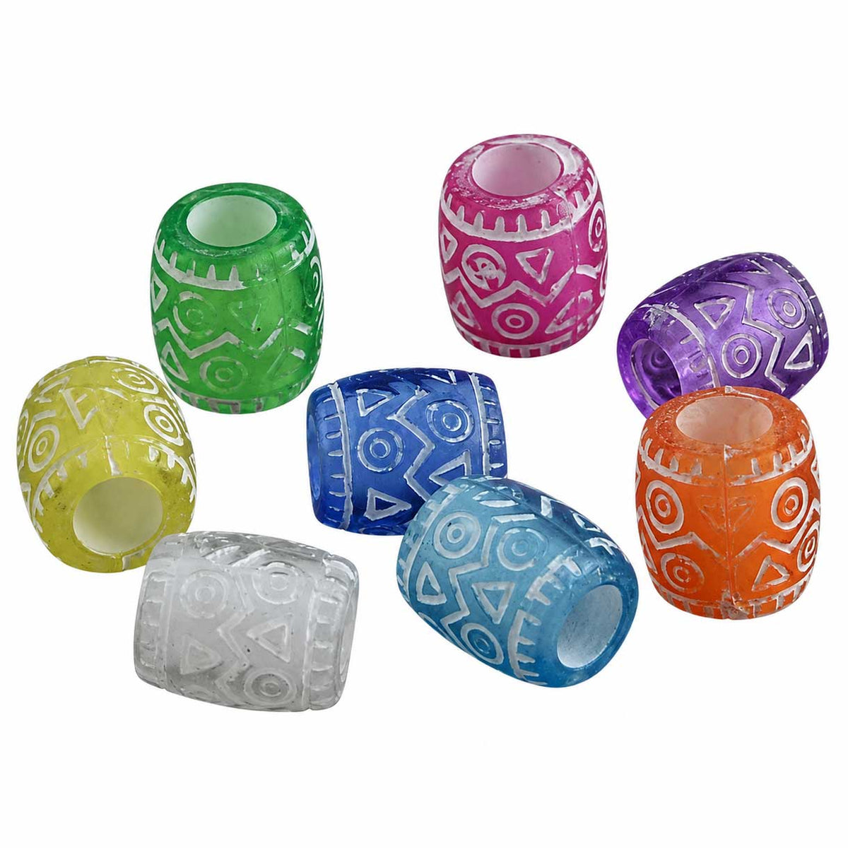 300 Pcs. Mixed Colors Patterned Transparent Acrylic Barrel Bead/Charm (1 Set) 280-