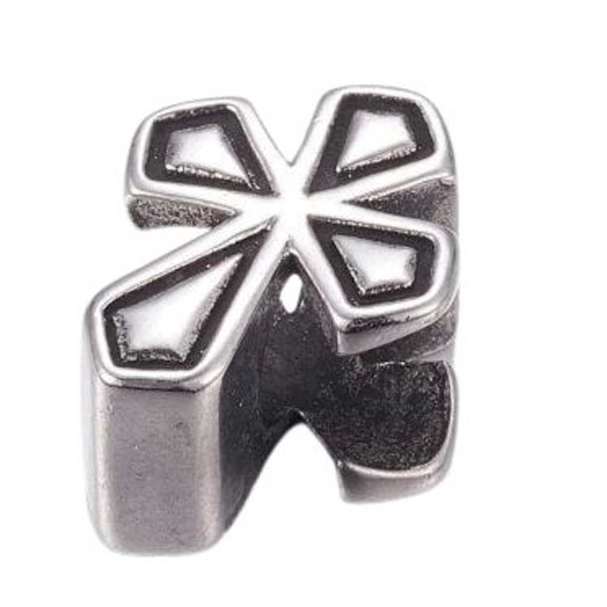 304 Stainless Rounded Cross w/Black Enamel Bead/Charm