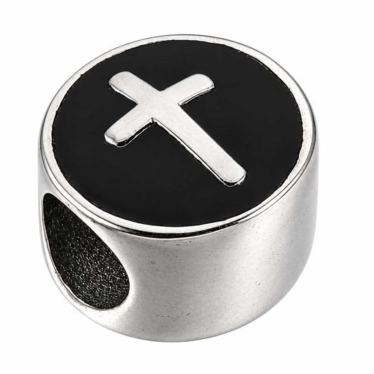 304 Stainless Round Cross w/Black Enamel Bead/Charm 280-