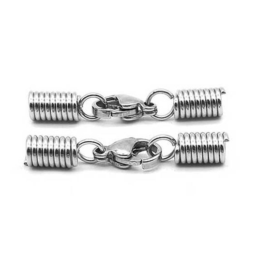 304 Stainless Steel 4mm Glue In Spring Cord Ends with Lobster Claw (5 Pack)