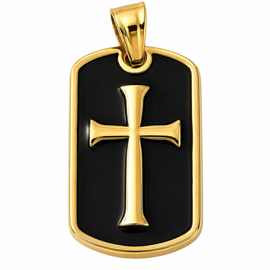 304 Stainless Steel Golden w/Black Enamel Rectangle Cross Pendant Bead/Charm (1 Pack) 280-