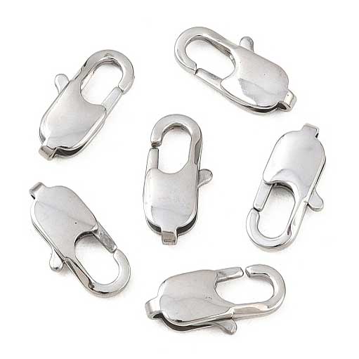 304 Stainless Steel Lobster Claw Clasps 11x5x3mm Hole: 1x1mm (5 Pack)