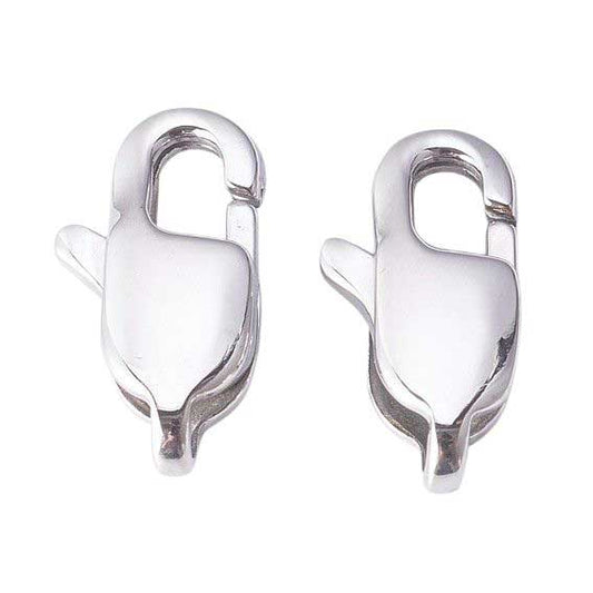 304 Stainless Steel Lobster Claw Clasps 13x6.5x3.5mm Hole: 2mm (5 Pack)