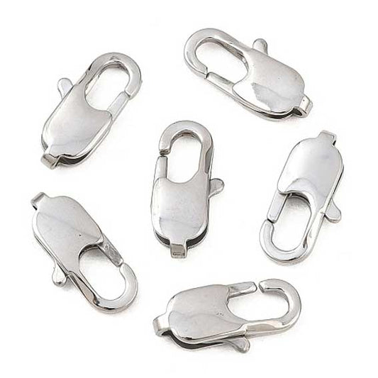 304 Stainless Steel Lobster Claw Clasps 16x8x4mm Hole: 1x3mm (5 Pack)
