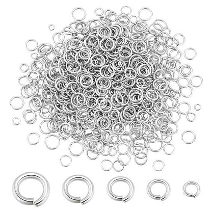 304 Stainless Steel Open Jump Rings 5 Assorted Sizes Aprox. 1000 Pcs (1 Set)