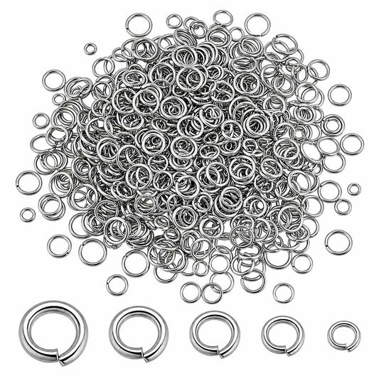 304 Stainless Steel Open Jump Rings 5 Assorted Sizes Aprox. 1000 Pcs (1 Set) 280-