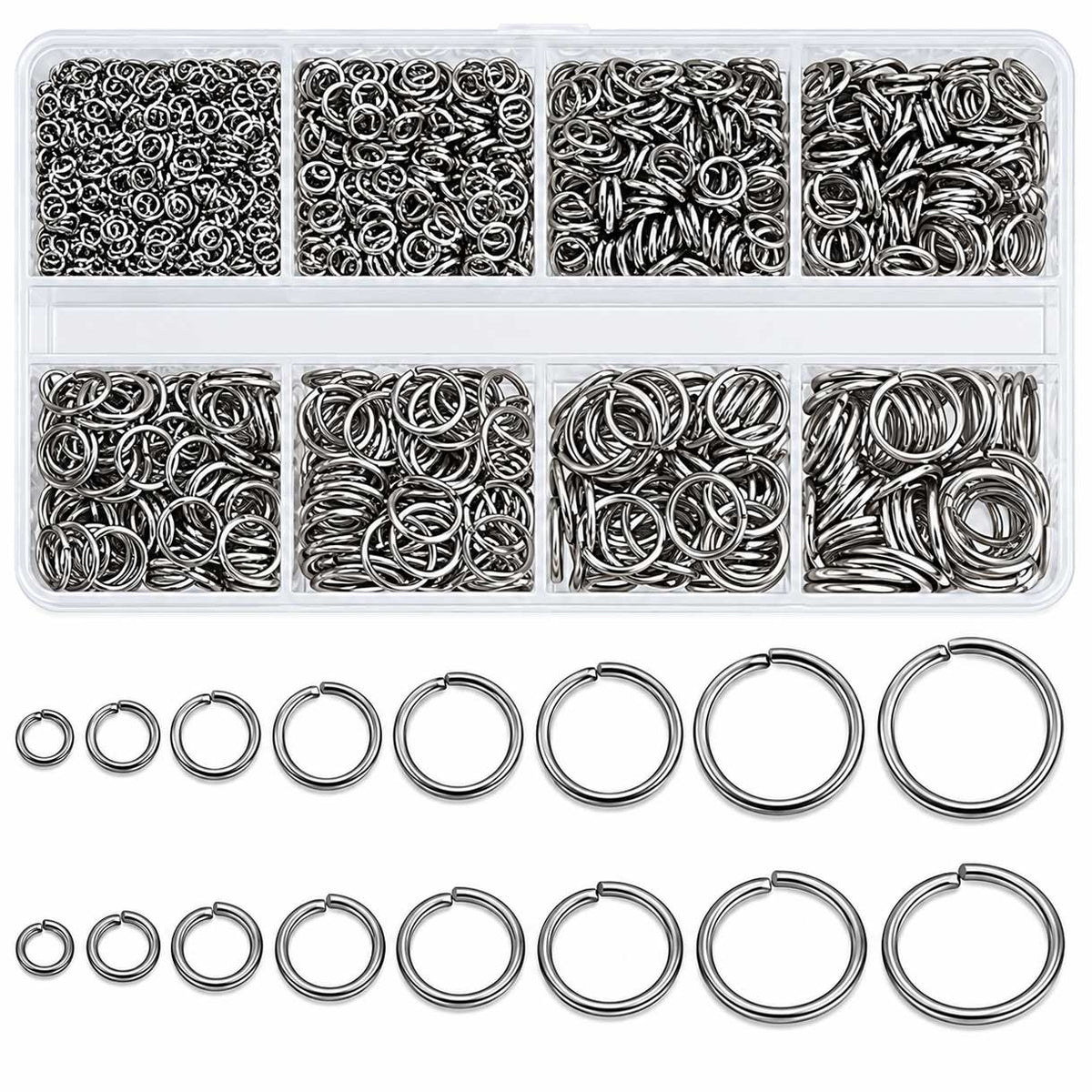 304 Stainless Steel Open Jump Rings Variety Pack 1 Box Aprox 2240 Pcs 280-