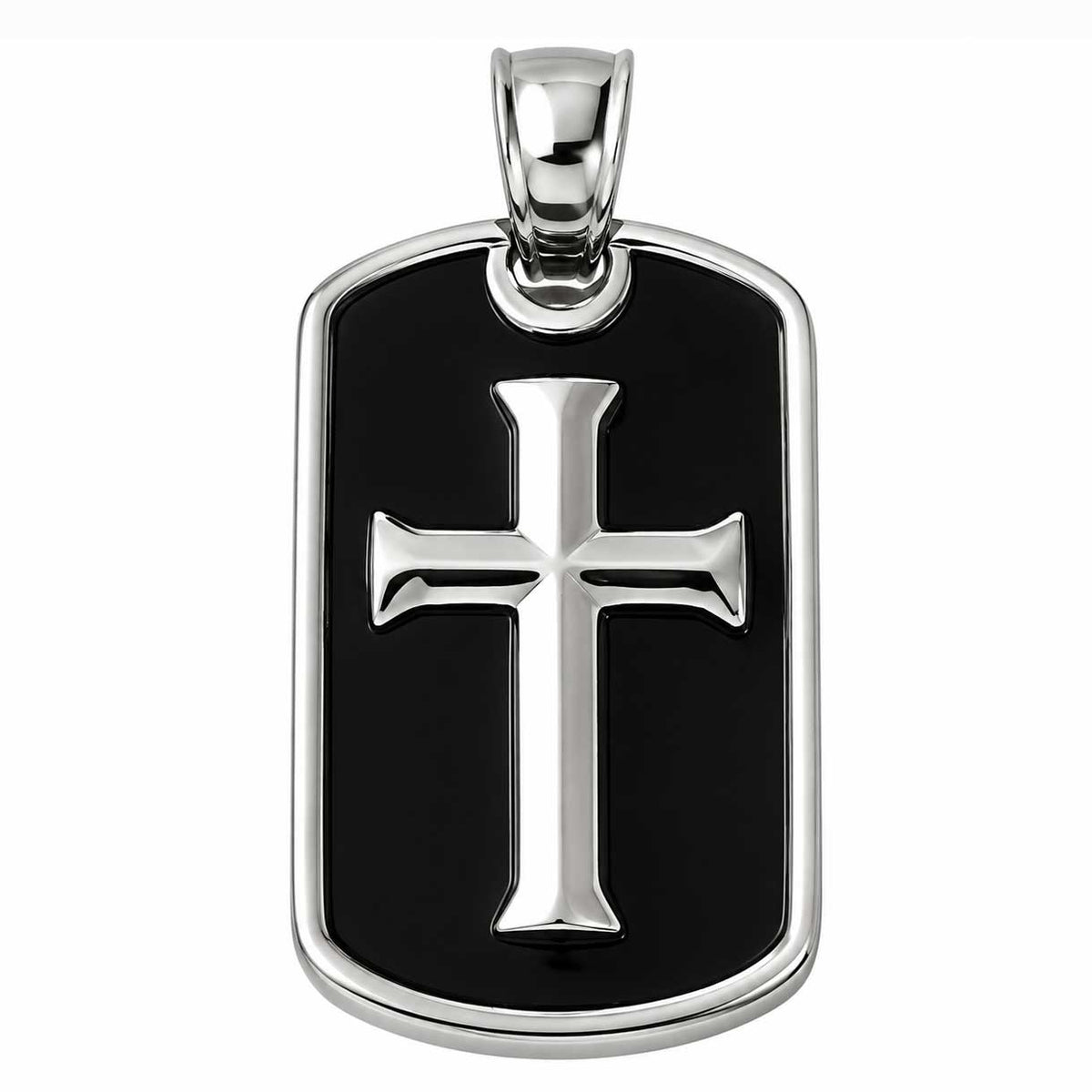 304 Stainless Steel Silver w/Black Enamel Rectangle Cross Pendant Bead/Charm (1 Pack) 280-