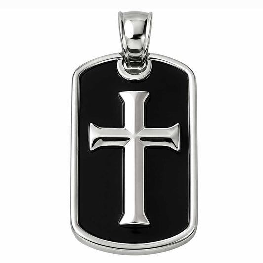 304 Stainless Steel Silver w/Black Enamel Rectangle Cross Pendant Bead/Charm (1 Pack) 280-