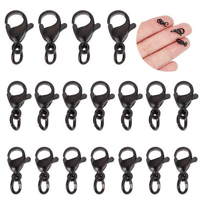 30Pcs 3 Styles Black 304 Stainless Steel Variety Lobster Claw Set