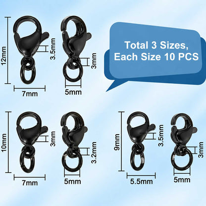30 Pcs 3 Styles Black 304 Stainless Steel Variety Lobster Claw Set 280-