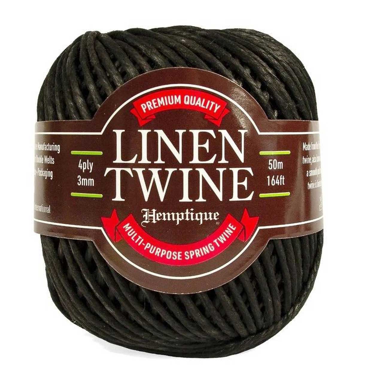 3 mm (1/8") Black Premium Linen Spring Twine Cord 50 m (162 ft)