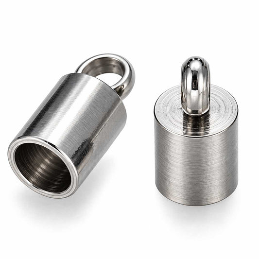 3 mm 304 Stainless Steel Glue In Cord Ends w/Loop (10 Pack) 280-