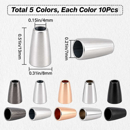 4-7 mm 50 Pcs 5 Colors Alloy Cord Ends