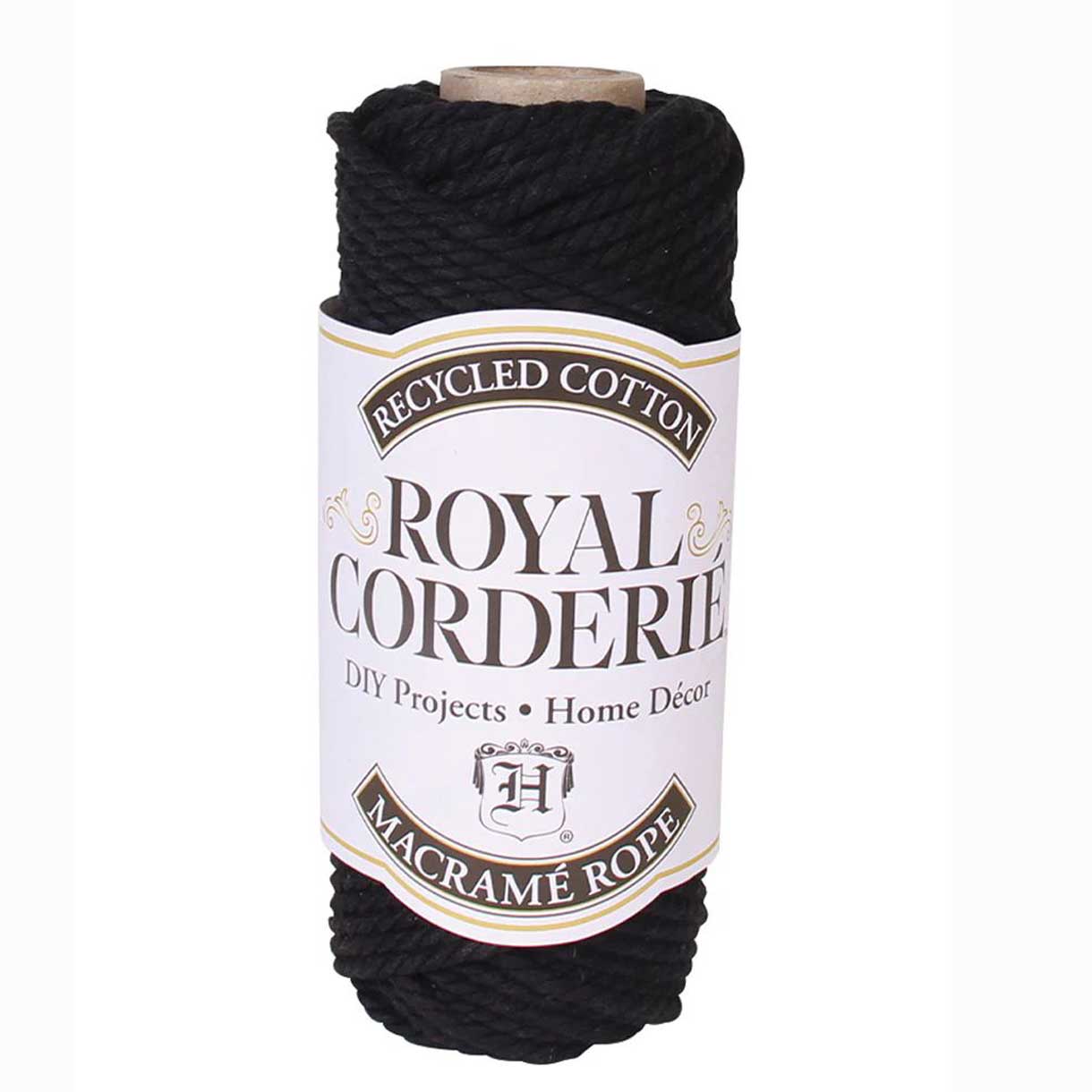 4 mm (5/32") Black Double Twist Recycled Cotton Macrame Rope 33 m (36 yds)