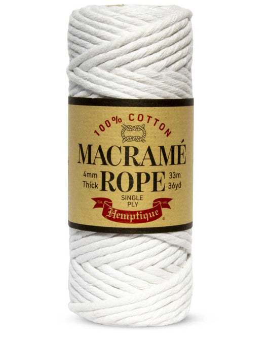 4 mm (5/32") White Single Ply Egyptian Cotton Macrame Rope 33 m (36 yds)