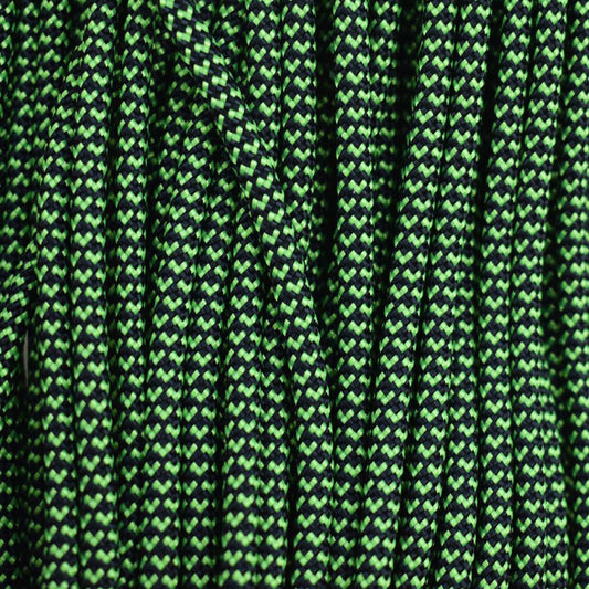 4.0mm (5/32”) 550 Paracord Hearts-Black with Neon Green Made in the USA Nylon/Nylon (100 ft)