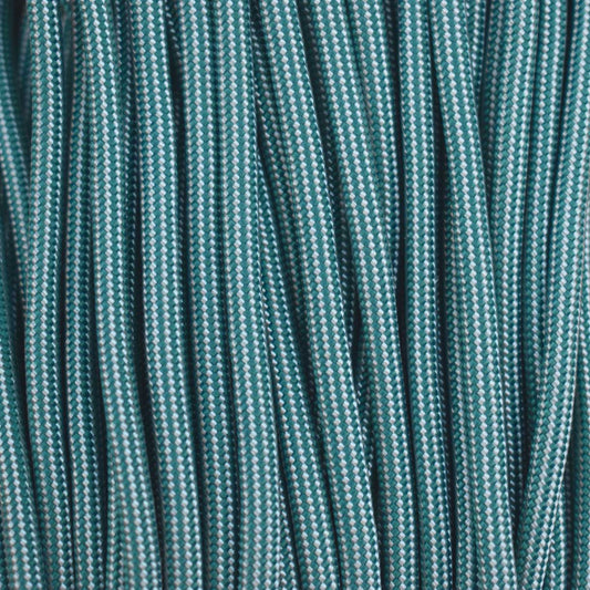 4.0mm (5/32”) 550 Paracord Teal and White Stripes Made in the USA Nylon/Nylon (100 ft)