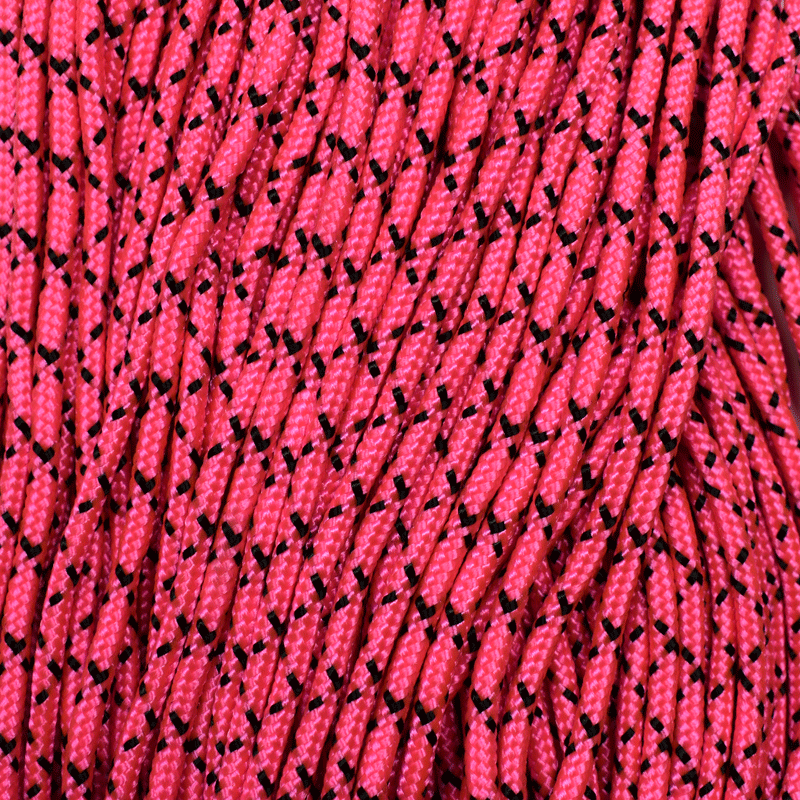 425 Paracord Little Black Pink (Neon Pink with Black X) Made in the USA Nylon/Nylon (100 FT.) - Paracord Galaxy
